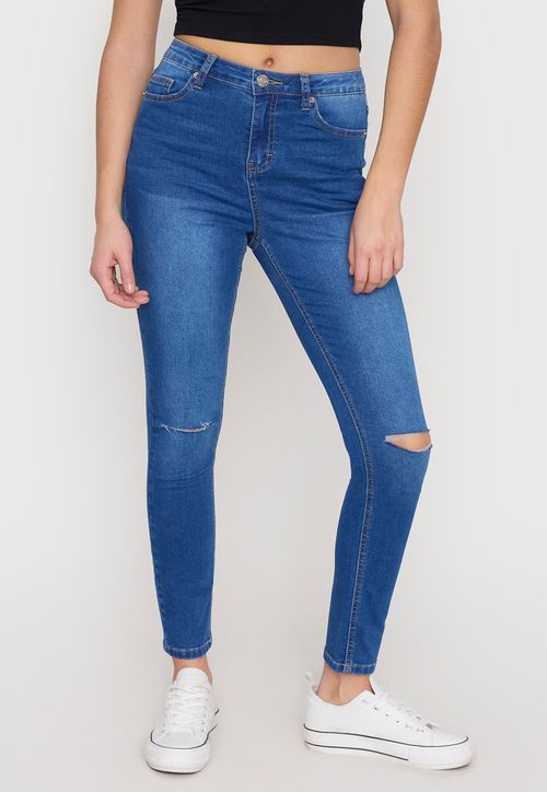 Jeans Mujer Roturas Skinny Azul Oscuro