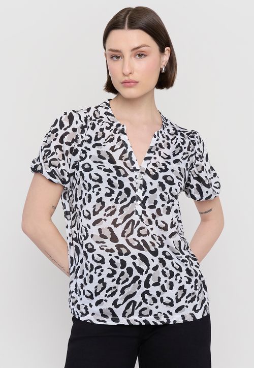 Polera Mujer Botones Animal Print Café