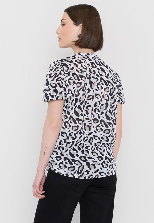 Polera Mujer Botones Animal Print Café