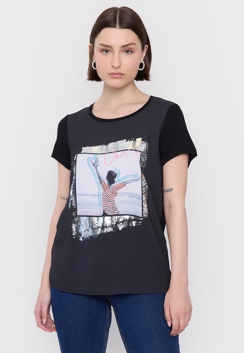 Polera Mujer Estampada Negro
