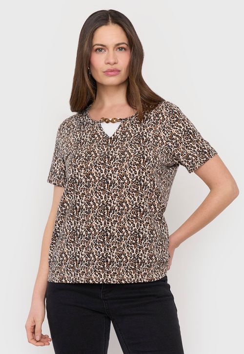 Polera Mujer Full Print Joya Carey Ecru