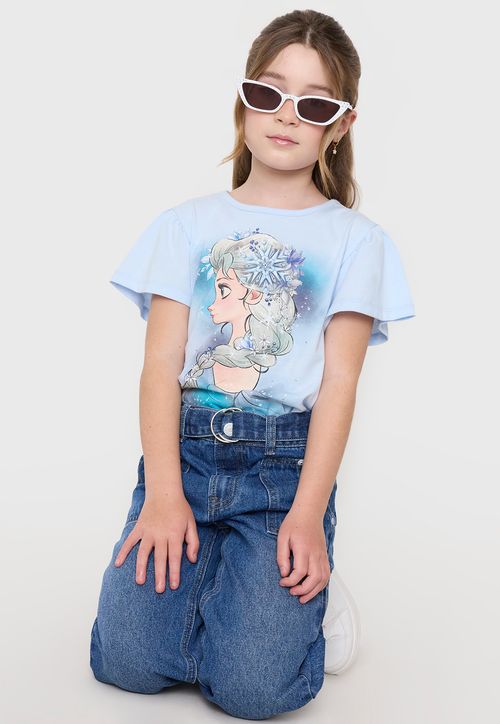 Polera Niña Kids MC Vuelos Elsa Frozen Celeste