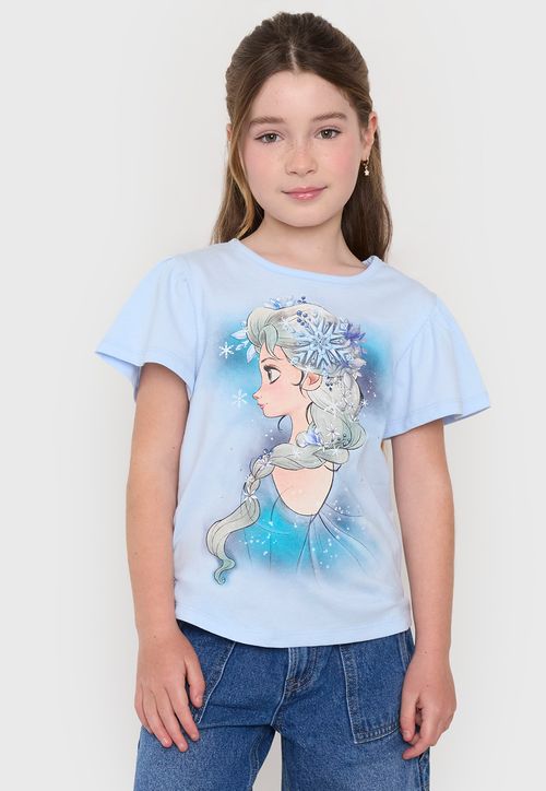 Polera Niña Kids MC Vuelos Elsa Frozen Celeste