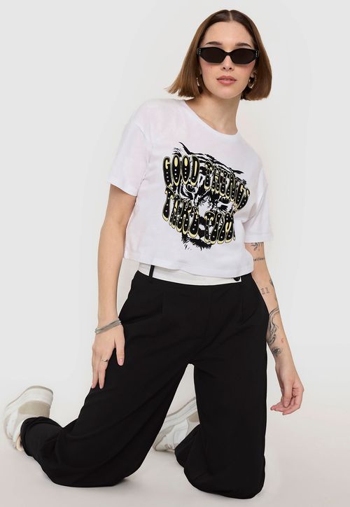 Polera Mujer Fun Manga Corta Crop Blanco Animal