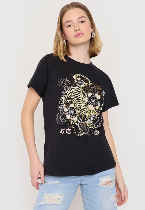 Polera Mujer Fun Oversize Negro Tigre
