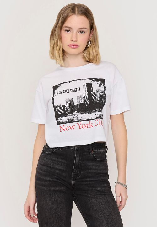 Polera Mujer Fun Manga Corta Crop Blanco Nyc