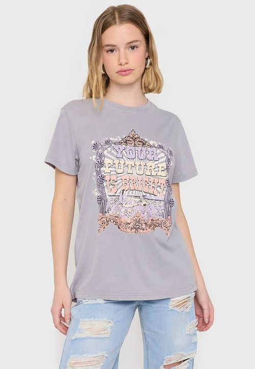 Polera Mujer Fun Oversize Gris Acid Wash