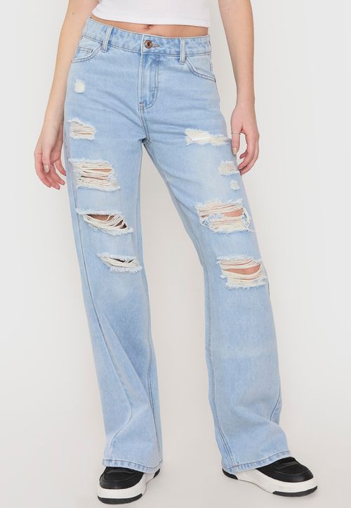 Jeans Mujer Roturas Wide Azul Claro