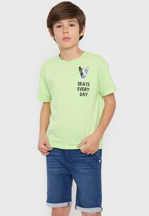 Polera Niño Kids Mc Bolsillo Print Verde
