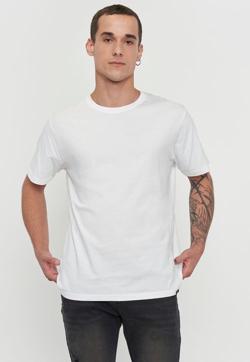 Polera Hombre Lisa Color Blanco R-Neck