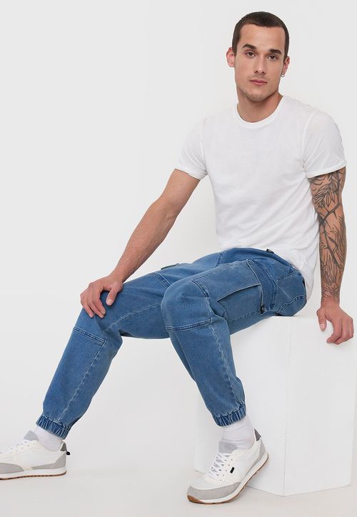 Jeans Hombre Cargo Jogger Fit Azul Medio