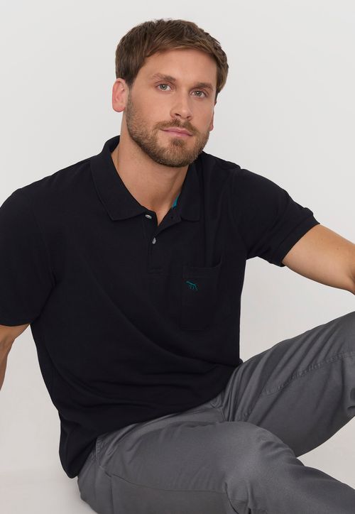 Polera Hombre Piqué Bolsillo M/C Negro
