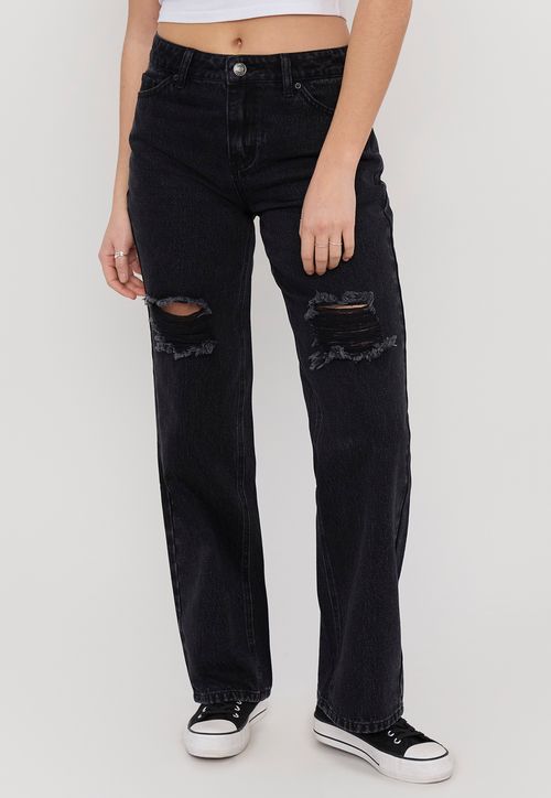 Jeans Mujer Roturas Noventero Negro