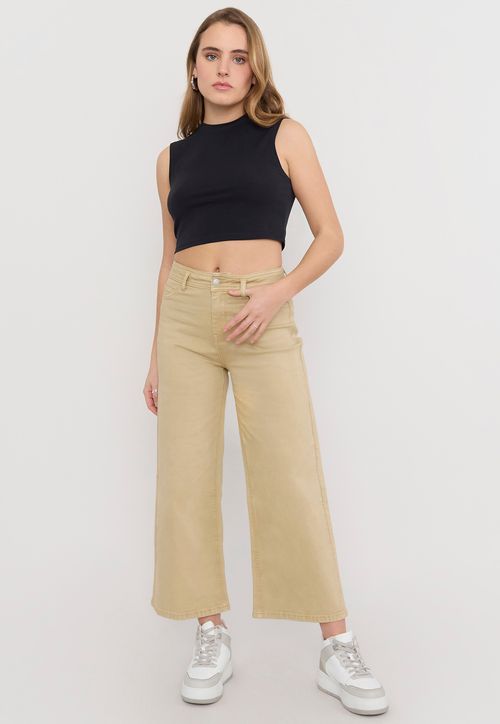Jeans Culotte Mujer Color Beige