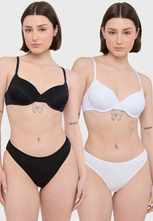 Sostén Mujer Bipack Liso + Liso Copa B Negro- Blanco