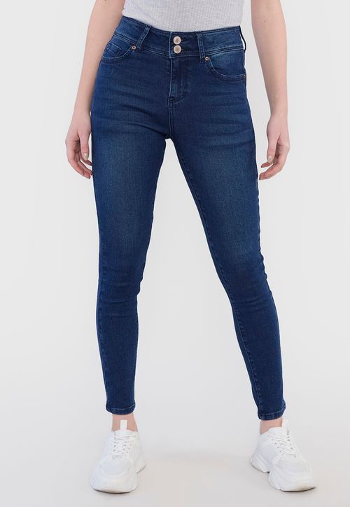 Jeans High Waist Mujer 2 Botones Azul Oscuro