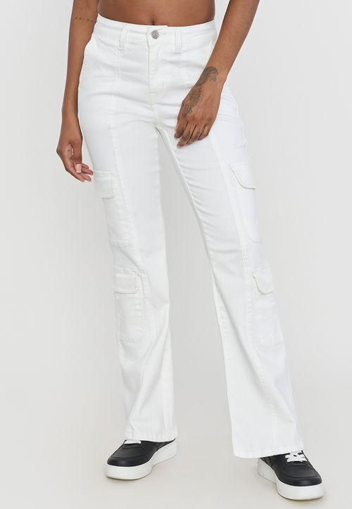 Jeans Mujer Flare Cargo Blanco