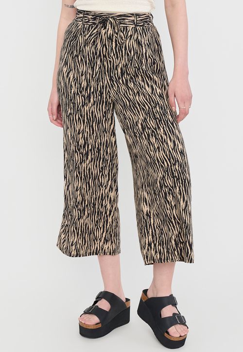 Pantalón Mujer Culotte Viscosa Print Lineas Irregulares Camel