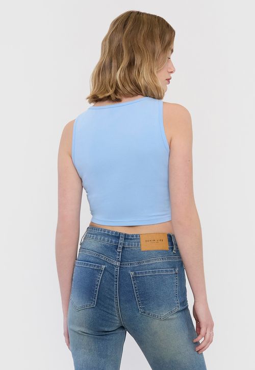 Polera Mujer Sin Mangas Crop Celeste