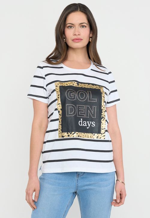 Polera Mujer Manga Corta Focal Print Ecru