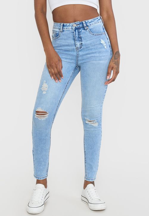 Jeans Mujer Skinny Roturas Azul Claro