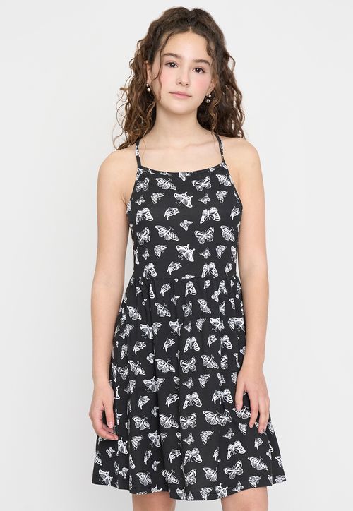 Vestido Niña Teen Skater Tiritas Negro
