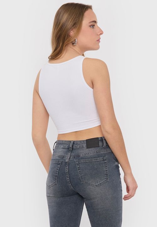 Polera Mujer Crop Blanco Sin Mangas
