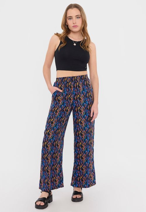 Pantalón Mujer Palazzo Elastico Flores Tropicales
