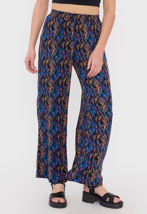 Pantalón Mujer Palazzo Elastico Flores Tropicales