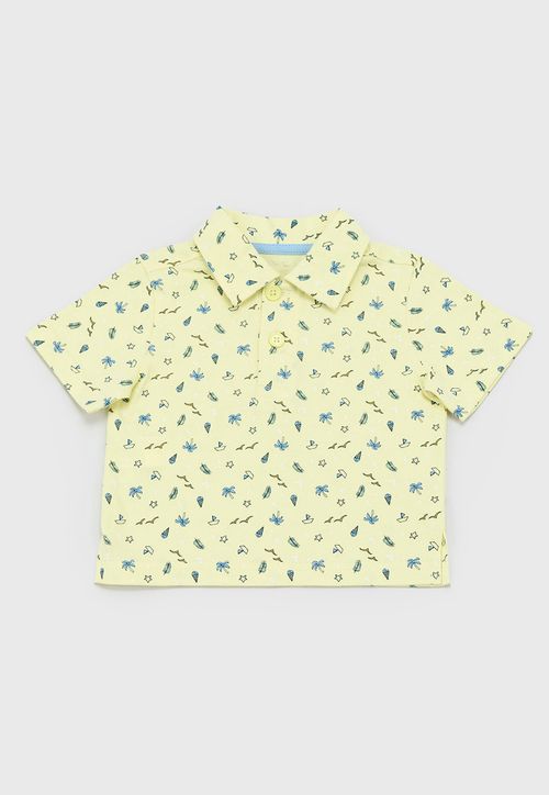 Polera Bebe Niño Cuello Botones Amarillo