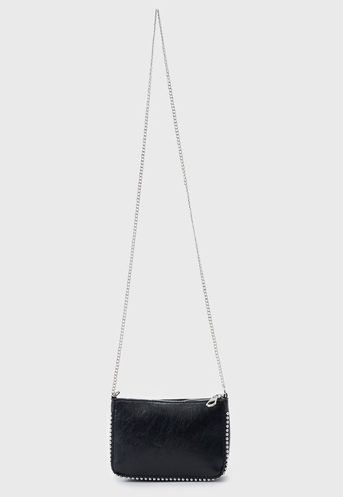 Bandolera Mujer Metalizada Perlas Negra