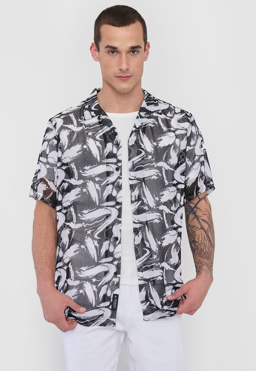 Camisa Hombre Night Transparencia Negro