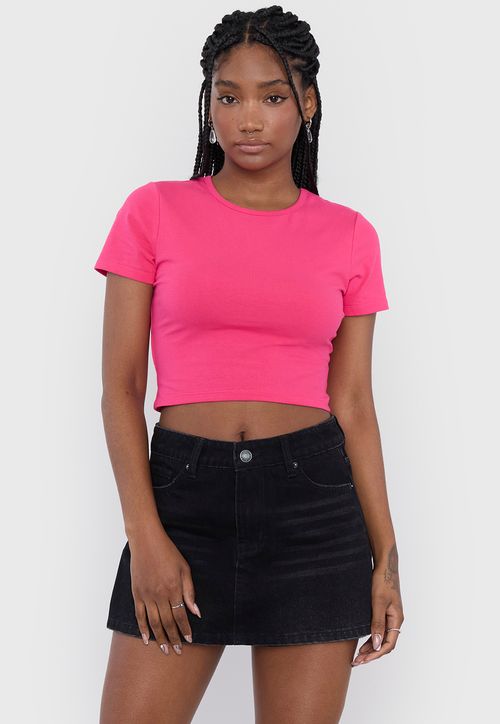 Polera Mujer Manga Corta Crop Cotton Spx Fucsia