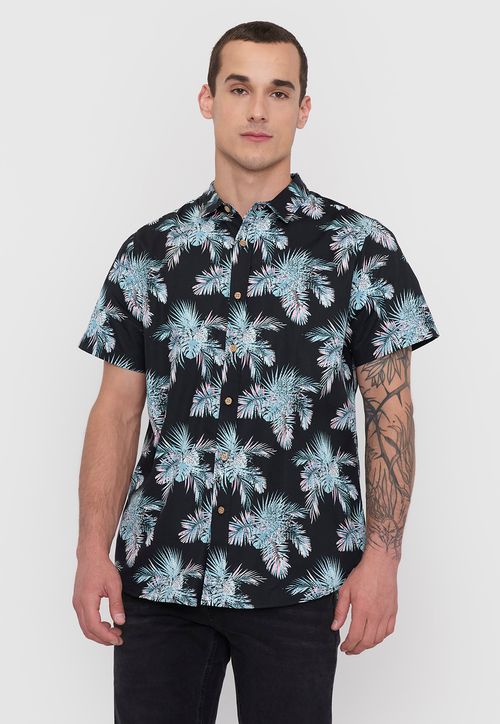 Camisa Hombre Cotton Full Print Negro