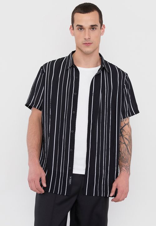 Guayabera Hombre Night Print Líneas Negro