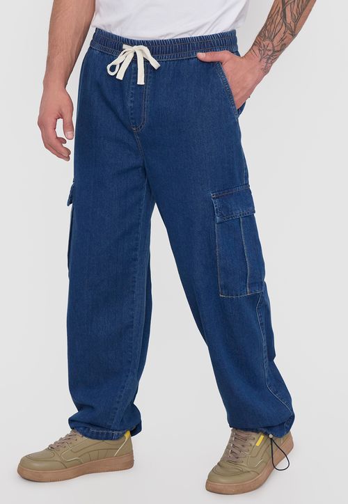 Jeans Hombre Parachute Fit Cargo Azul Medio