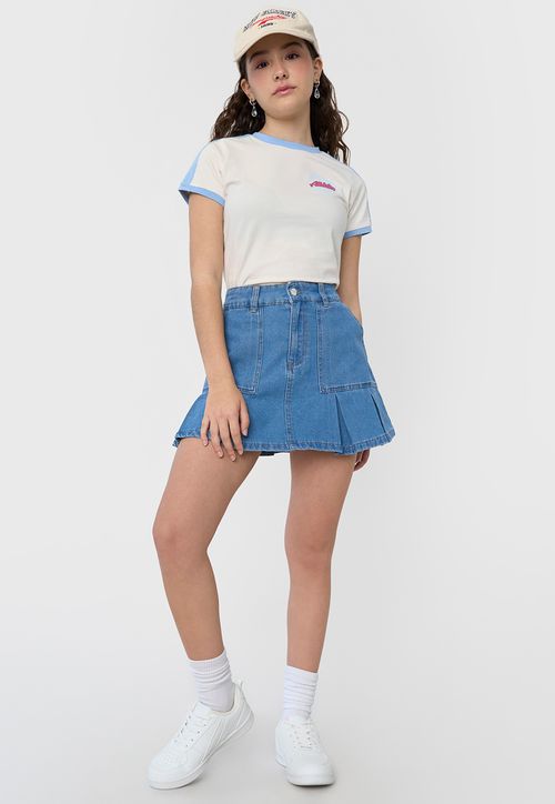 Falda Niña Tableada Denim Sporty Azul Medio