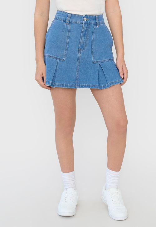 Falda Niña Tableada Denim Sporty Azul Medio