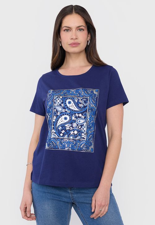 Polera Mujer Manga Corta Focal Print Azul