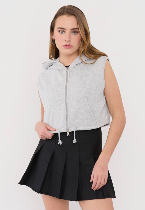 Polerón Mujer Hoodie Sin Mangas Gris Melange