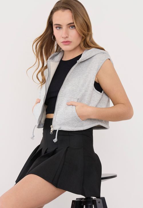 Polerón Mujer Hoodie Sin Mangas Gris Melange