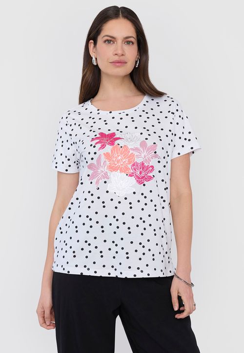 Polera Mujer Manga Corta Focal Print Flores Puntos