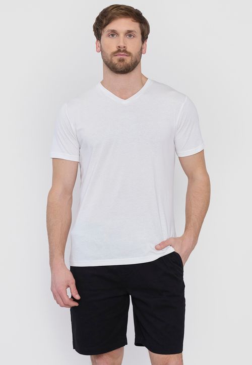 Polera Hombre Lisa Blanco V-Neck