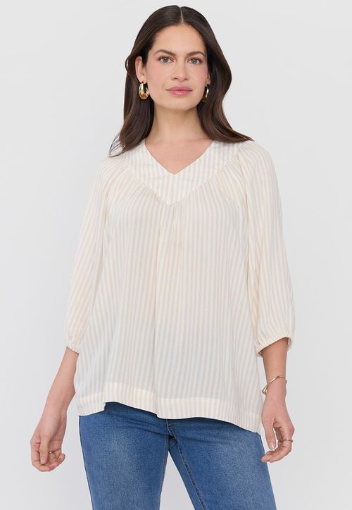 Blusa Mujer Cuello V Manga Globo Líneas