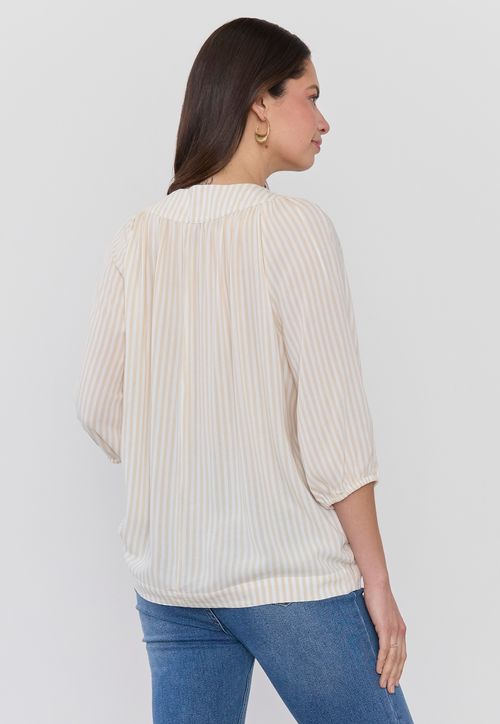Blusa Mujer Cuello V Manga Globo Líneas