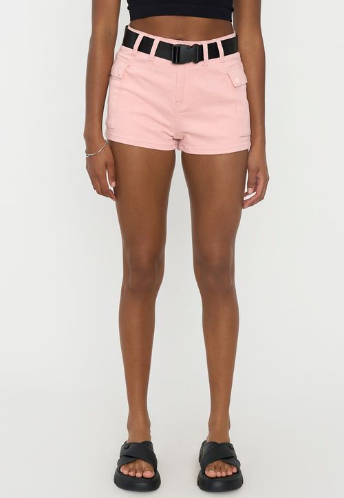 Short Mujer Cargo Cinturón Rosado