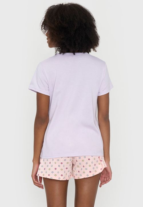 Pijama Mujer Corto Básico Morado Estrellas