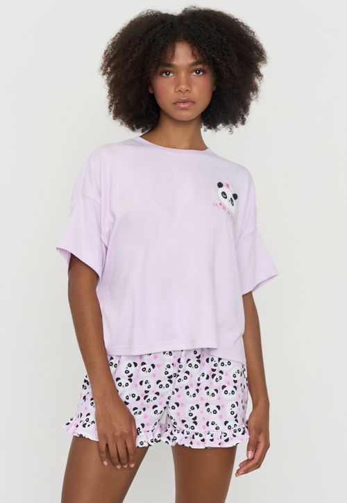 Pijama Mujer Corto Oversize Vuelos Lila Pandas