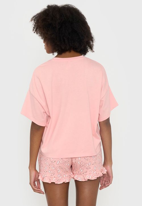 Pijama Mujer Corto Oversize Vuelos Coral Conejos