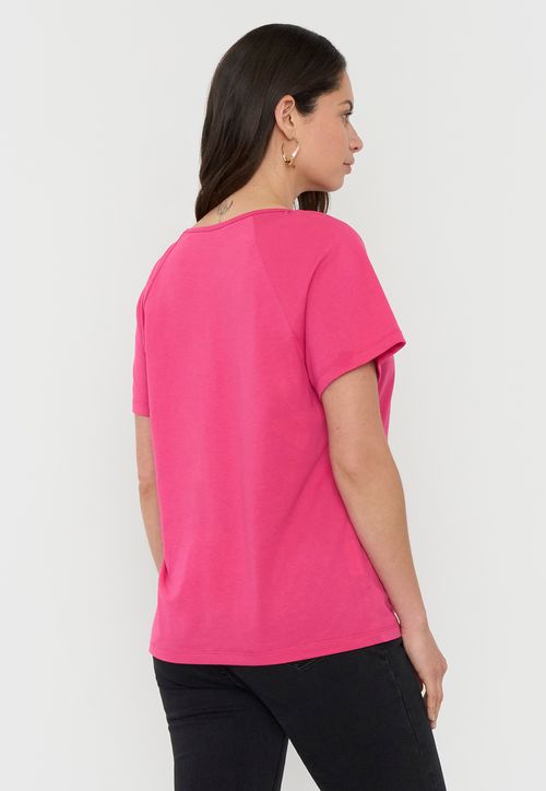Polera Mujer Escote Macramé Fucsia